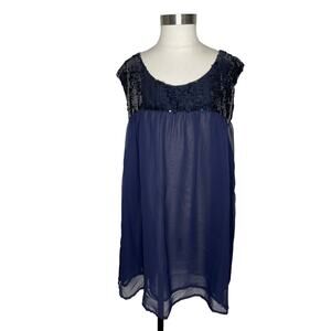 Silhouettes Women's Blue Sequins Sleeveless Flowy Tank Top Size 1X